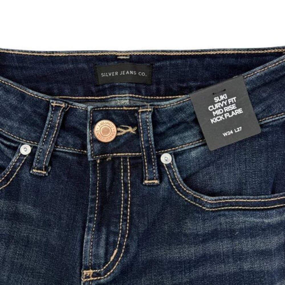 NWT SILVER JEANS Suki Curvy Fit Mid Rise Kick Flare Jean Size 24 Indigo - Picture 4 of 8